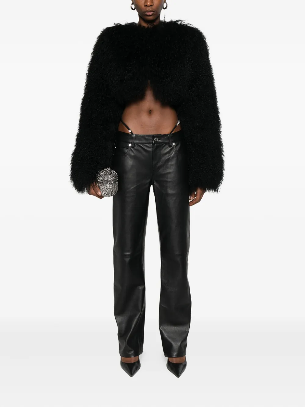 Pre-Owned Alexander Wang Leren broek verfraaid met logo - Zwart