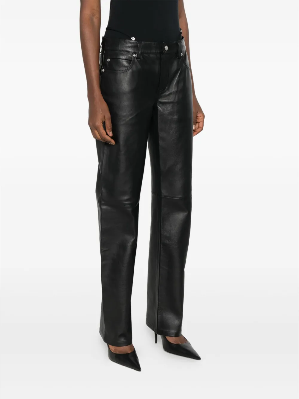 ALEXANDER WANG Pre-owned Logo-embellished Leather Trousers In Black