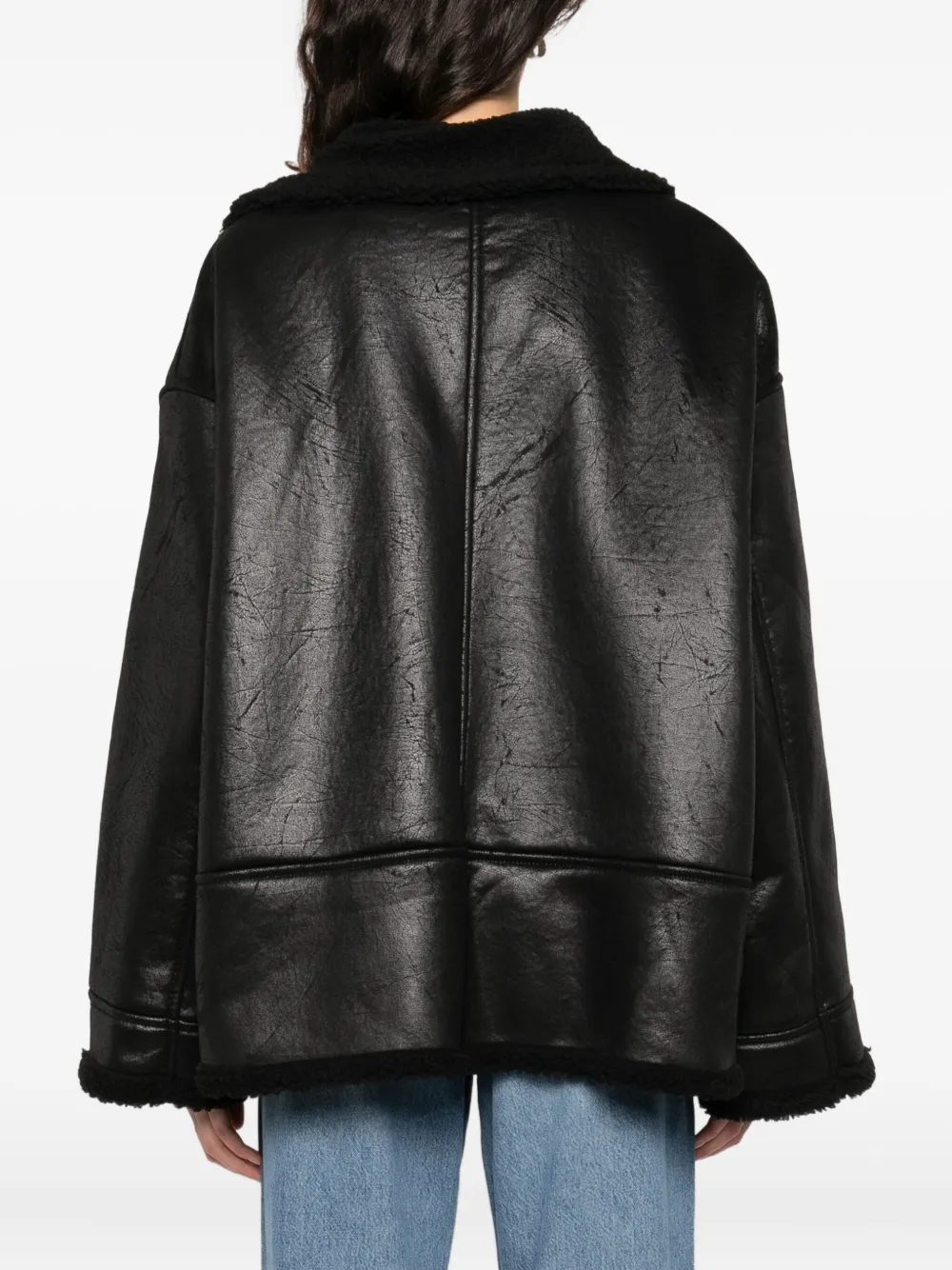 Nineminutes Eco-leather Oversized Sheepskin Jacket In Black