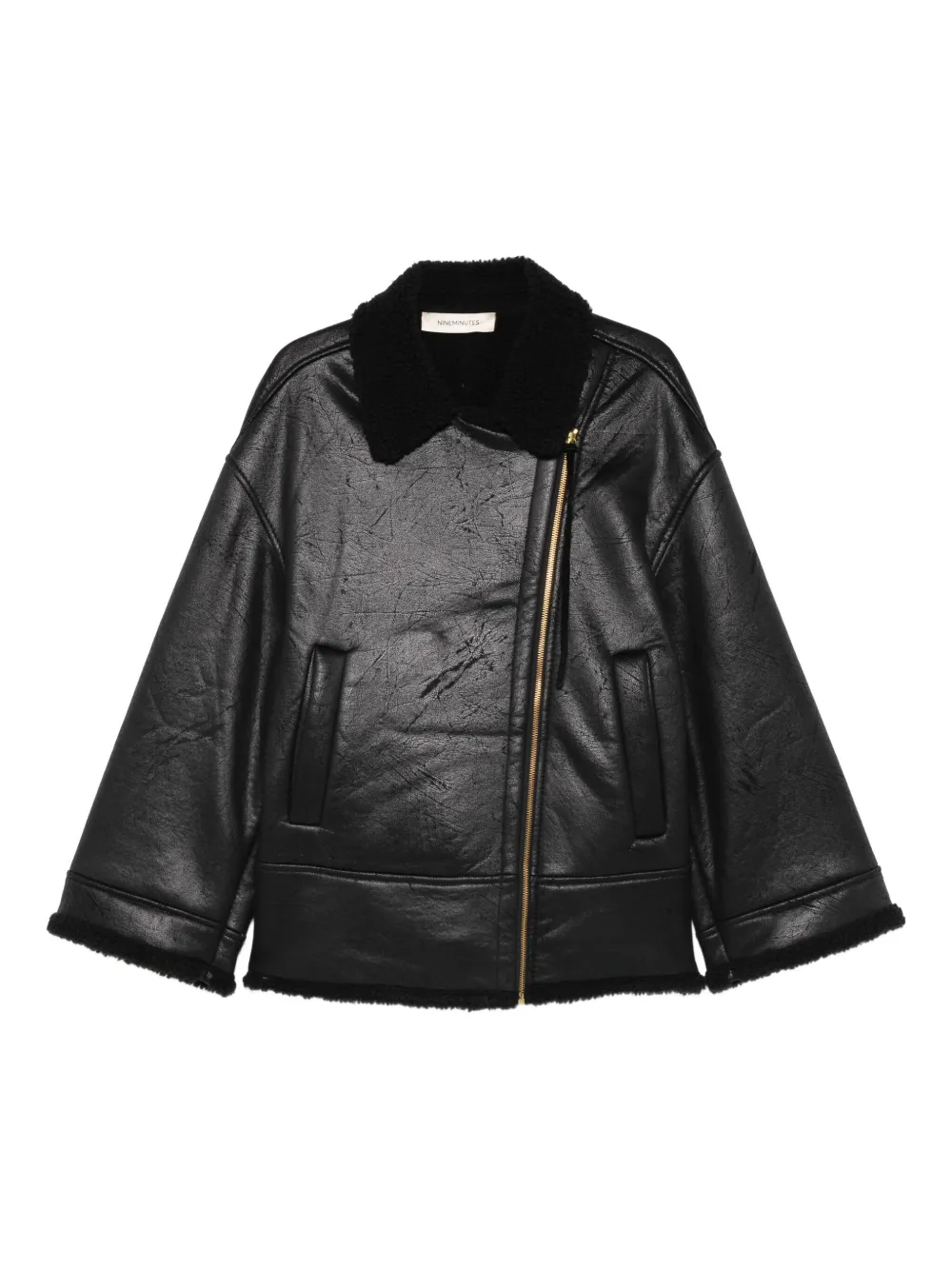 Nineminutes Eco-leather Oversized Sheepskin Jacket In Black