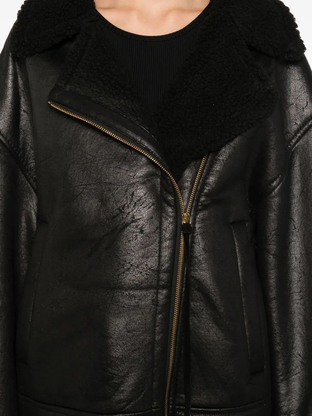Nineminutes Eco-leather Oversized Sheepskin Jacket In Black