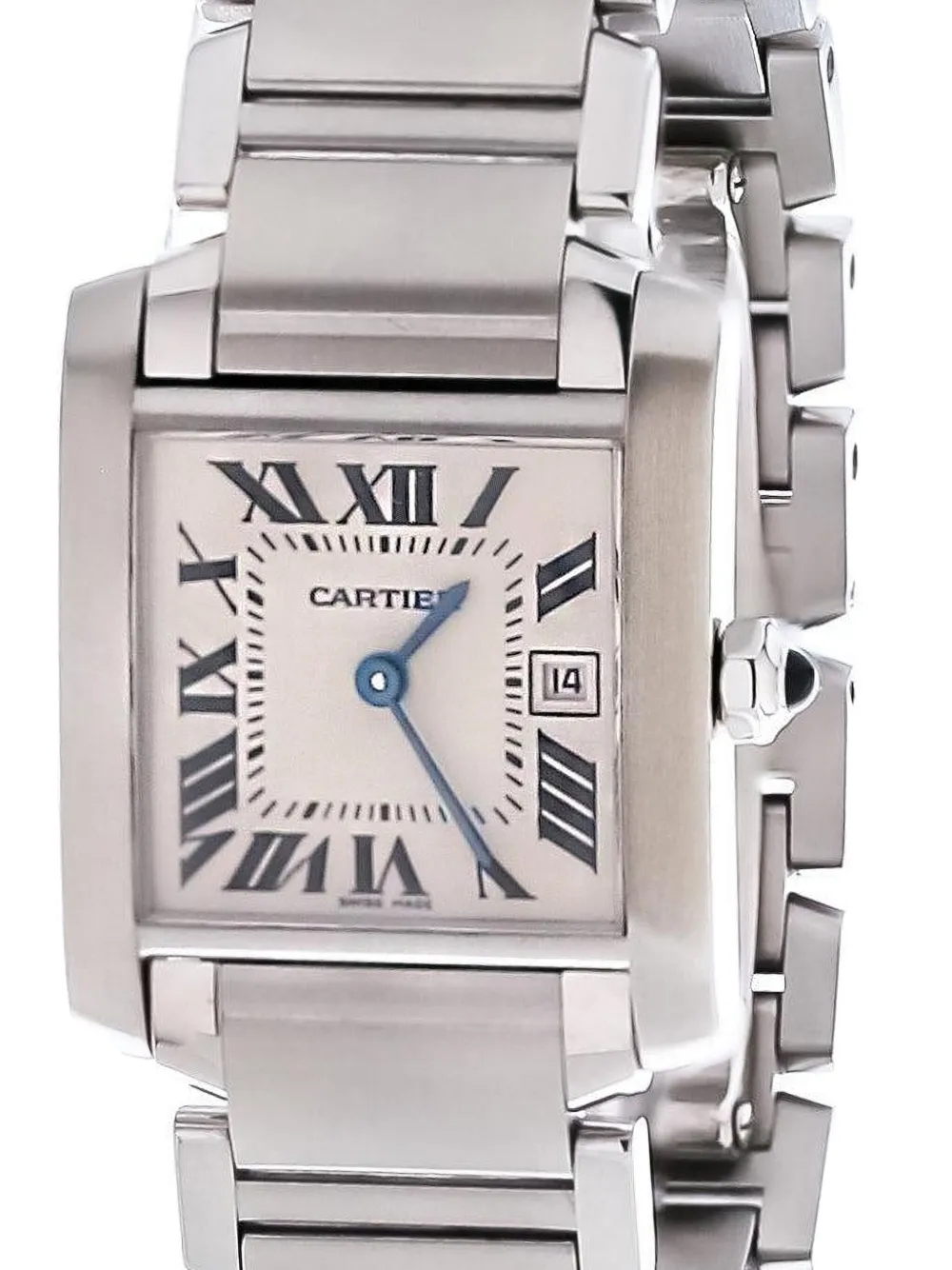 Pre-owned Cartier 2000's-2010 Roman Tank Francaise 25mm In White