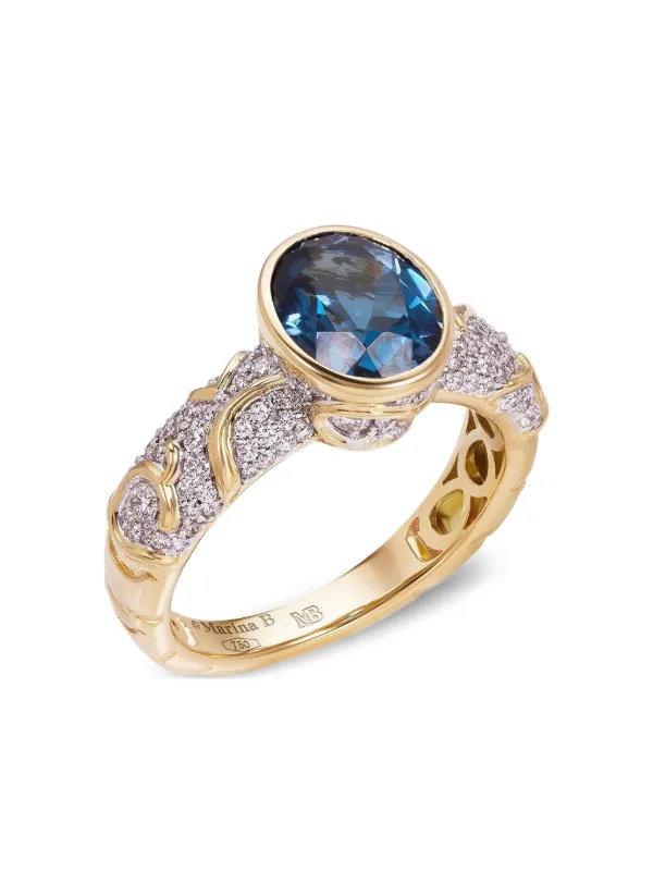 Marina B 18K Yellow Gold Ondine Topaz and Diamond Ring