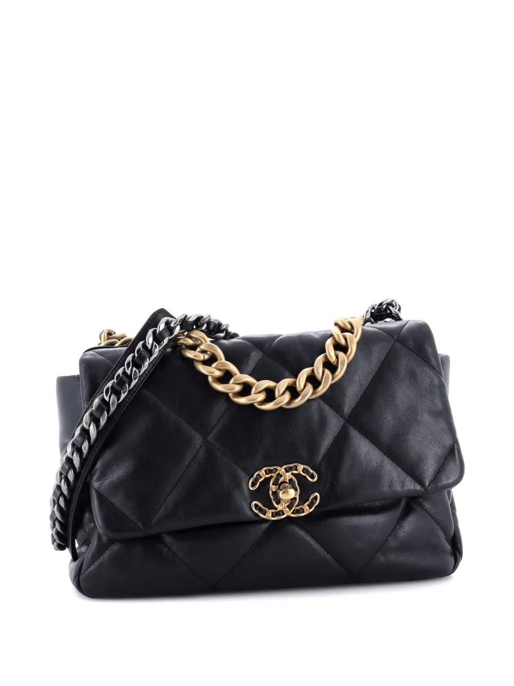 Pre-owned Chanel 19 Flap Bag Quilted Leather Large Crossbody Bag In Black
