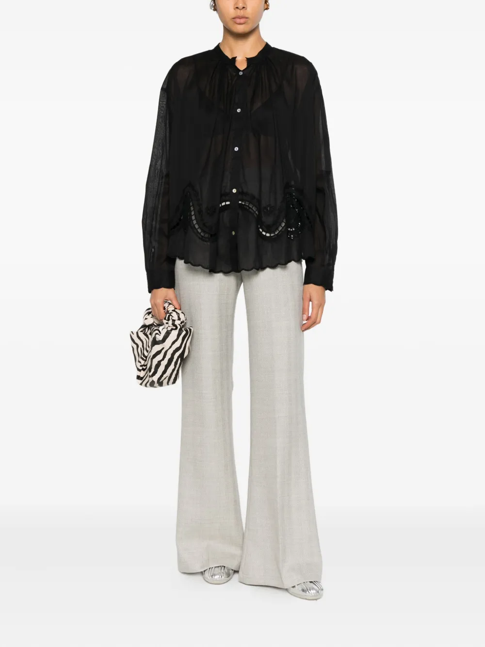 Forte Forte Blouse met geborduurde ringlets - Zwart