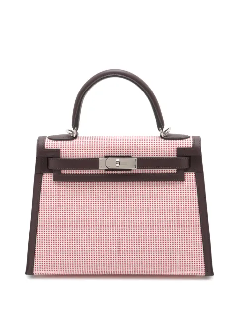 Hermès Pre-Owned bolsa satchel Kelly II Sellier 28 en piel Swift y Toile Quadrille 2022