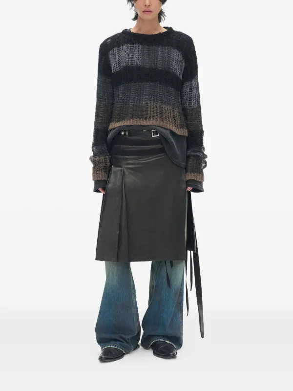 Ann Demeulemeester Mane Leather Kilt | Black | FARFETCH