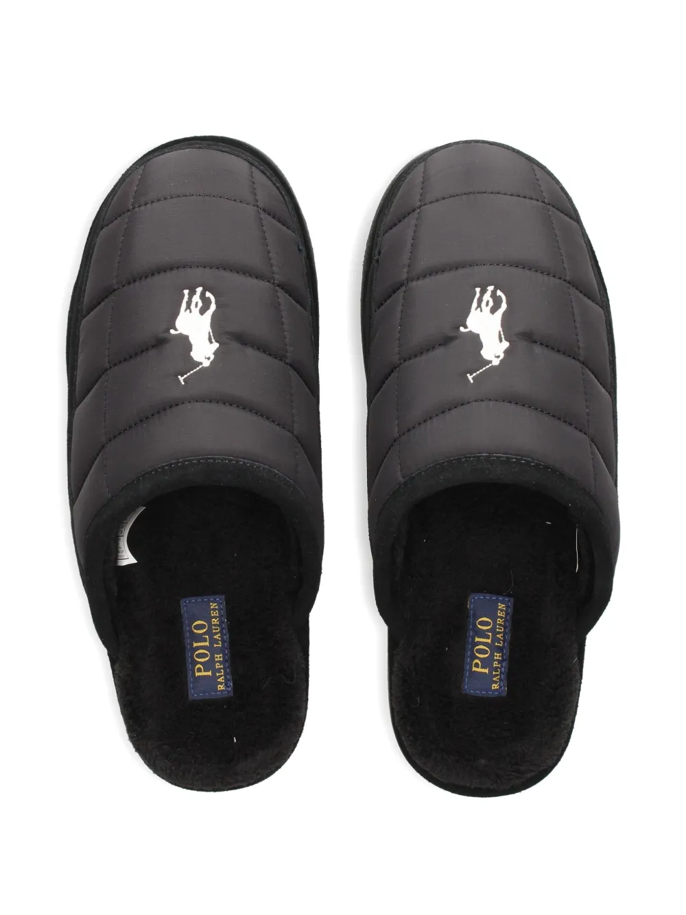 Polo Ralph Lauren Quilted Logo Slippers In Black