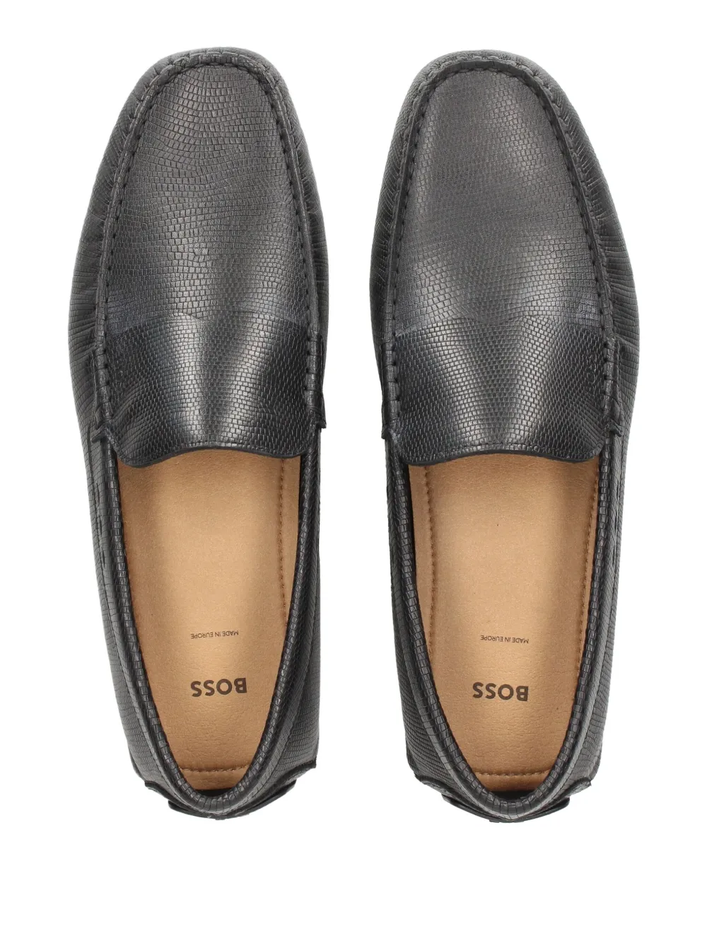 BOSS Leren loafers met print Zwart