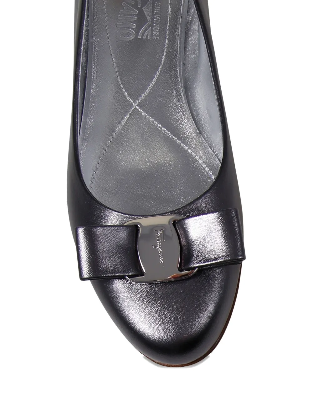 Ferragamo Metallic Ballerina Shoes Bow Detail In Black