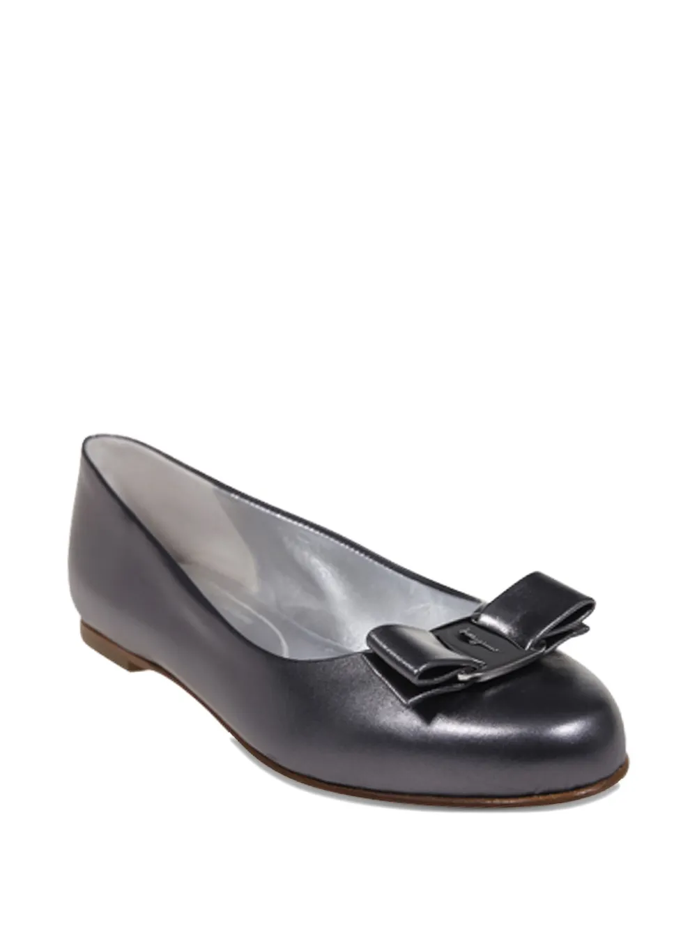 Ferragamo Metallic Ballerina Shoes Bow Detail In Black