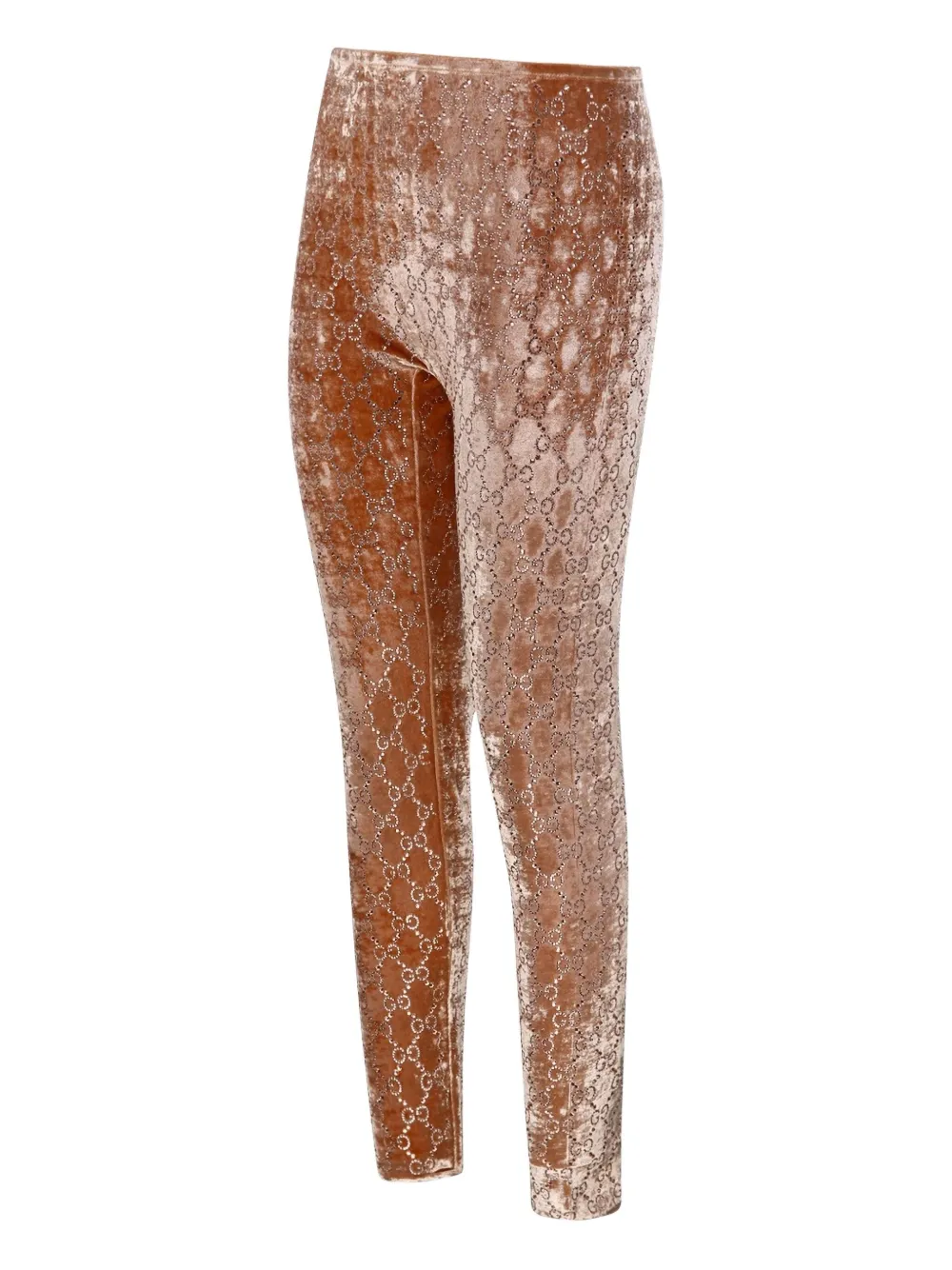Gucci Velvet-finish Logo-pattern Leggings In Brown
