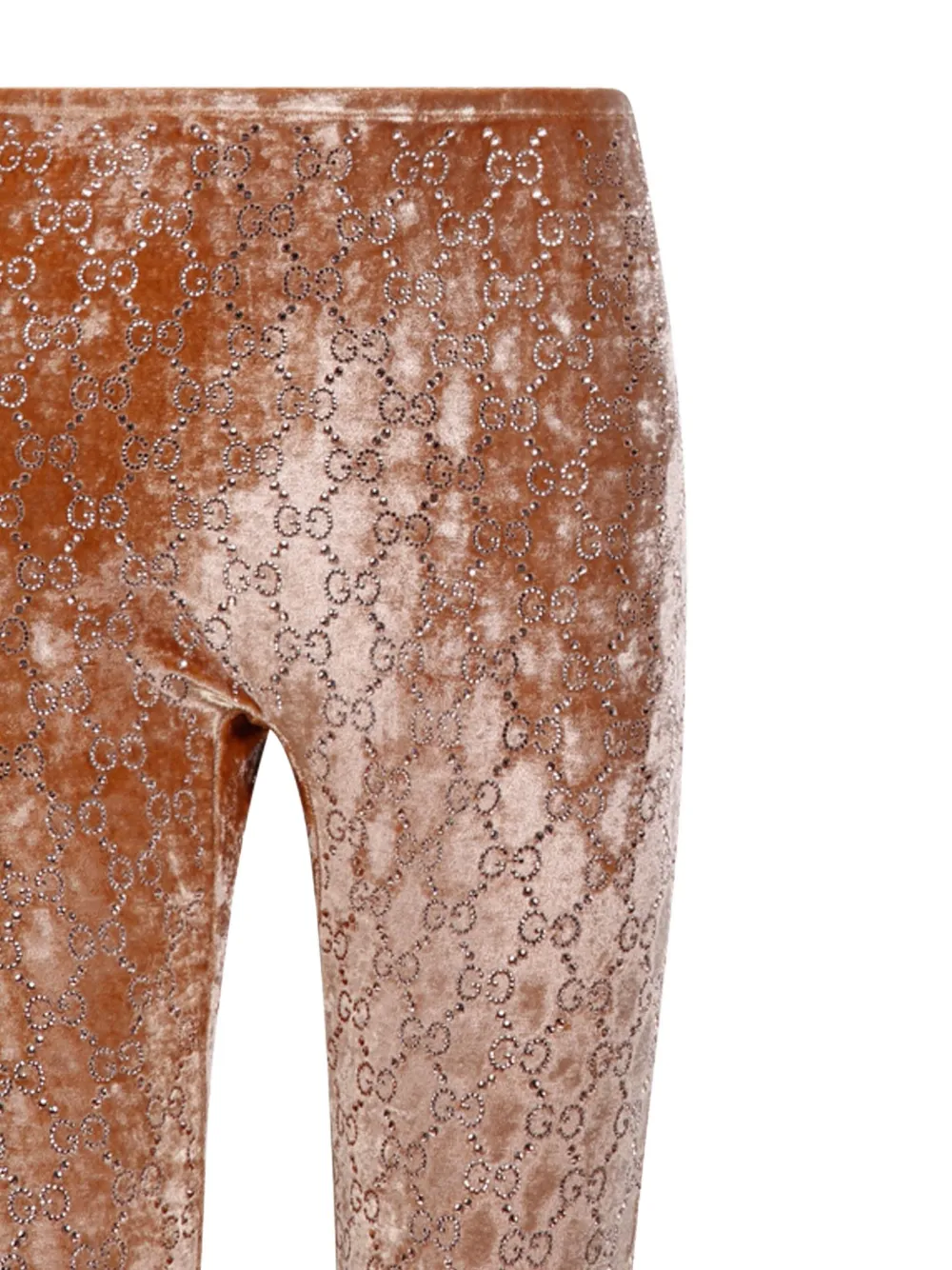 Gucci Velvet-finish Logo-pattern Leggings In Brown