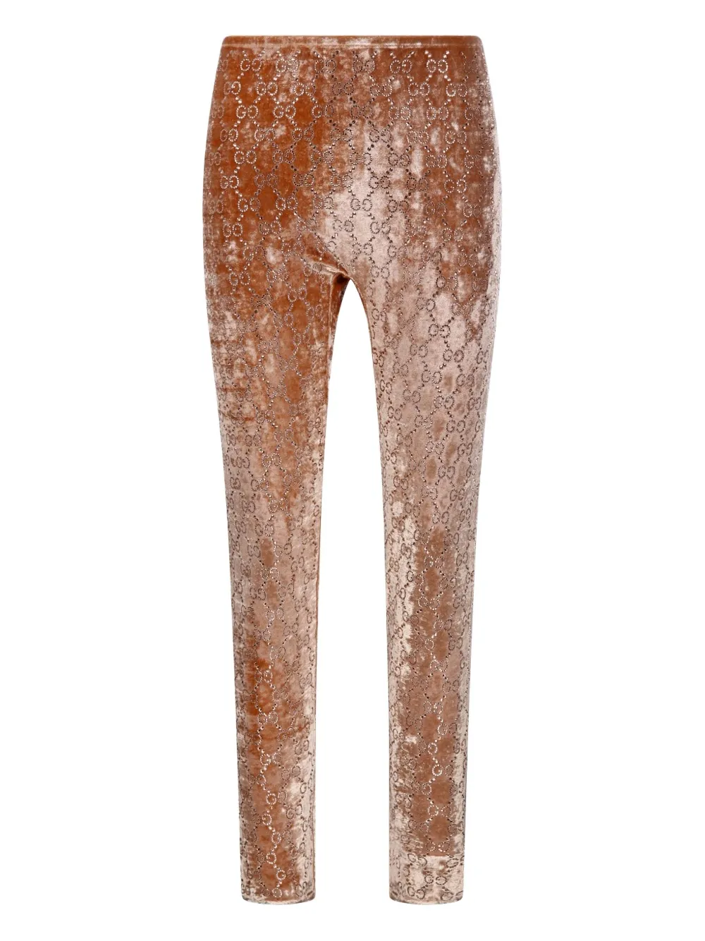 Gucci Velvet-finish Logo-pattern Leggings In Brown