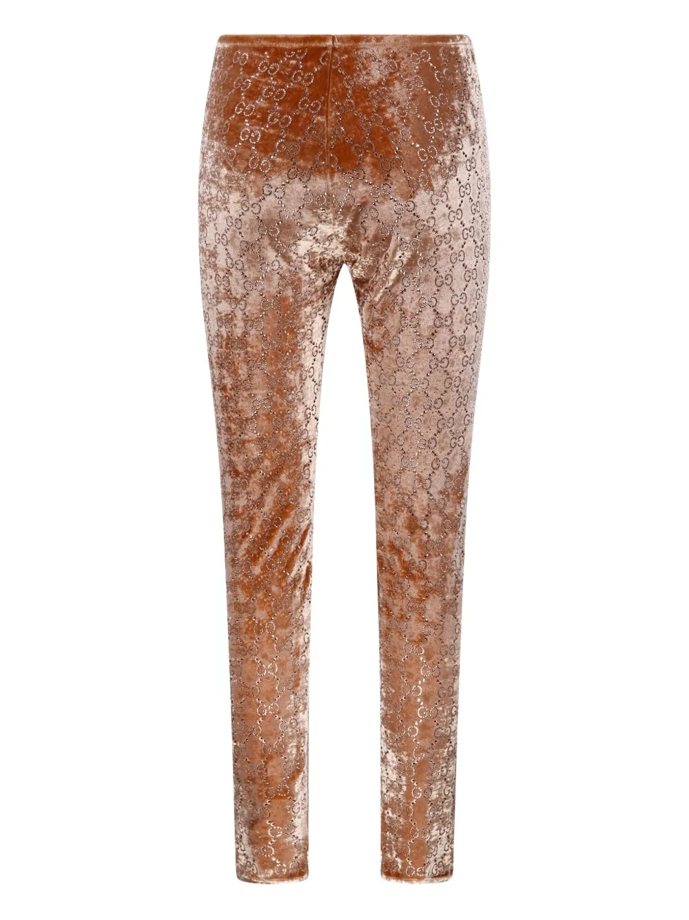 Gucci Velvet-finish Logo-pattern Leggings In Brown