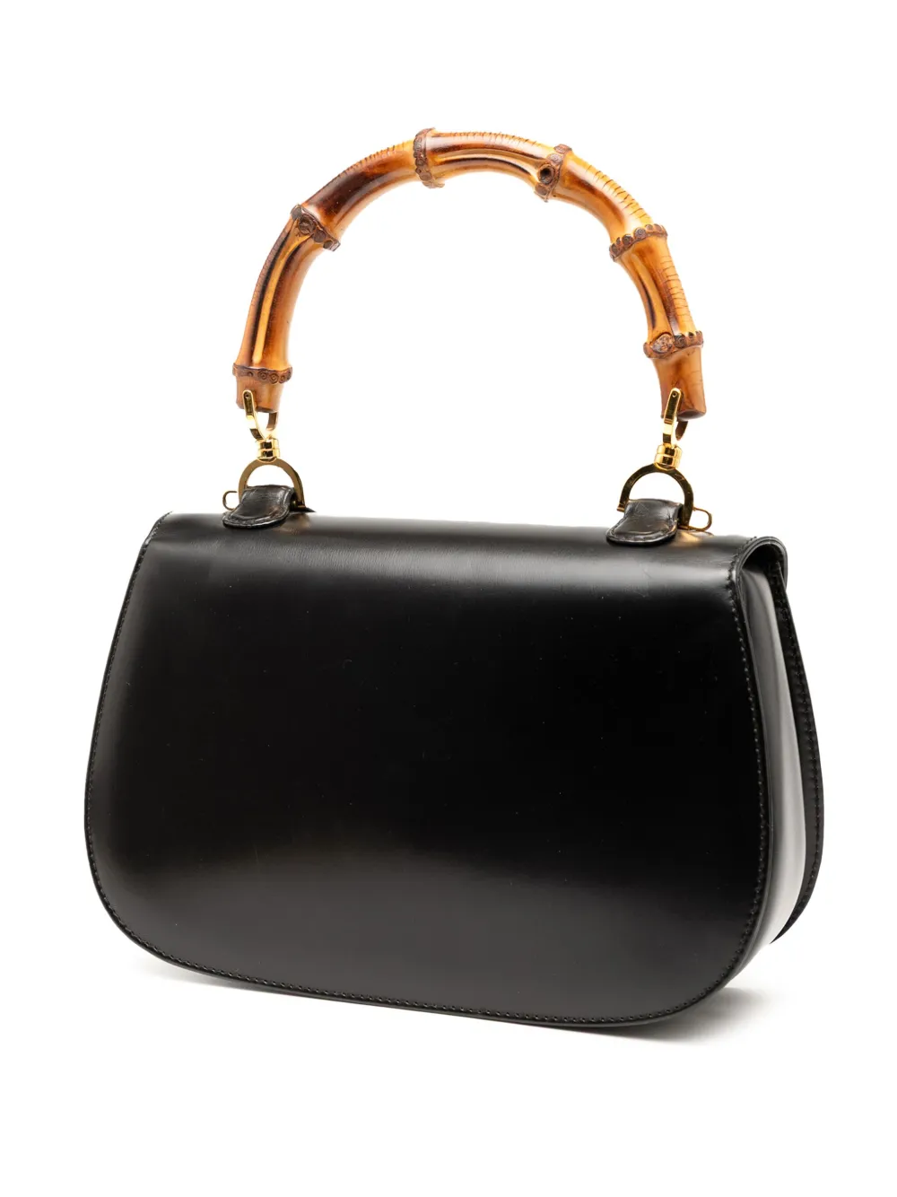 Pre-owned Gucci 20th Century Calfskin Bamboo Night Satchel In Black