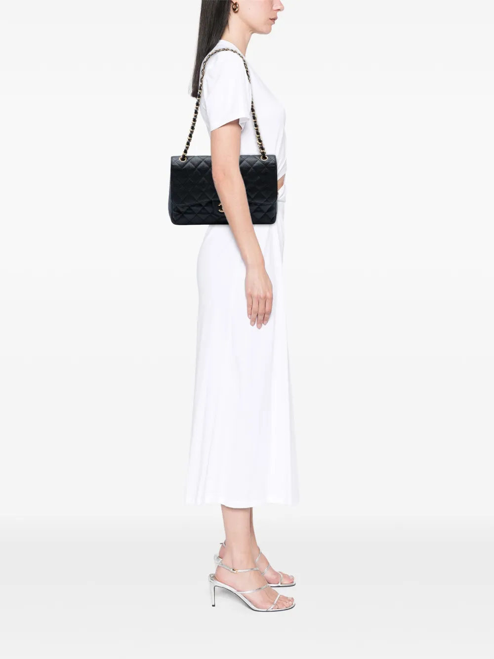 Pre-owned Chanel 2011 Jumbo Classic Caviar Double Flap Shoulder Bag In Black