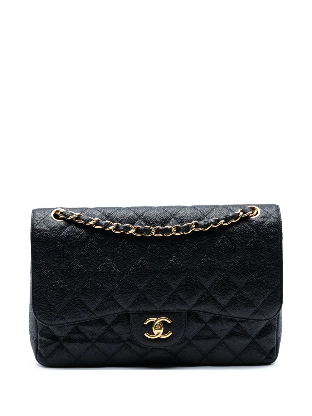 Pre-owned Chanel 2011 Jumbo Classic Caviar Double Flap Shoulder Bag In Black