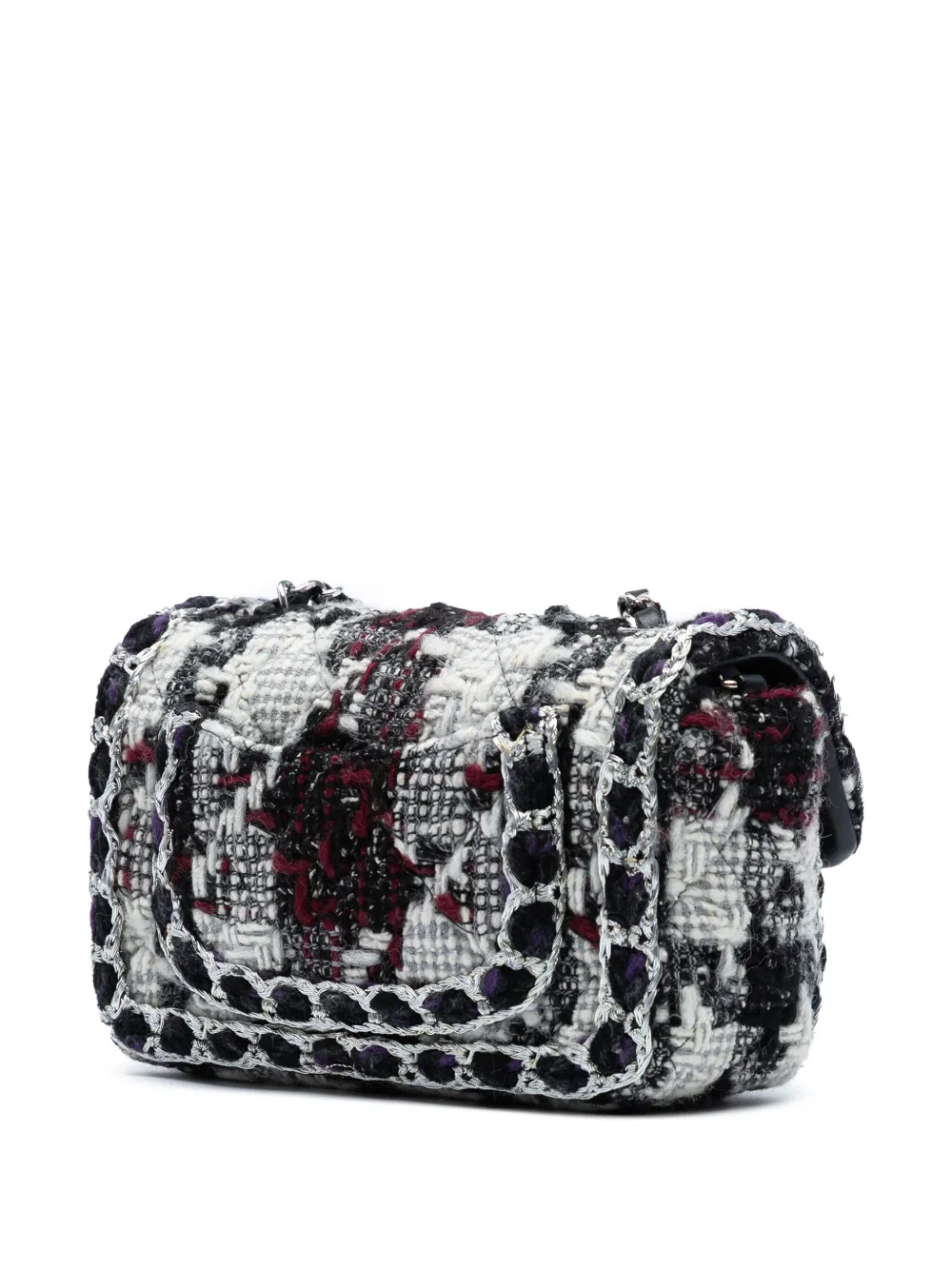 Pre-owned Chanel 2019 Mini Rectangular Quilted Tweed Single Flap Crossbody Bag In Black