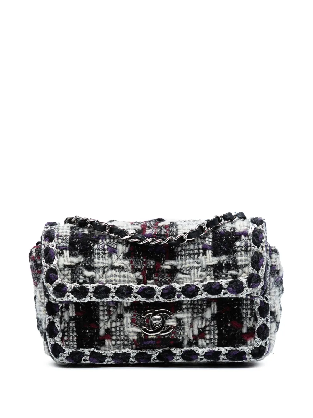 Pre-owned Chanel 2019 Mini Rectangular Quilted Tweed Single Flap Crossbody Bag In Black