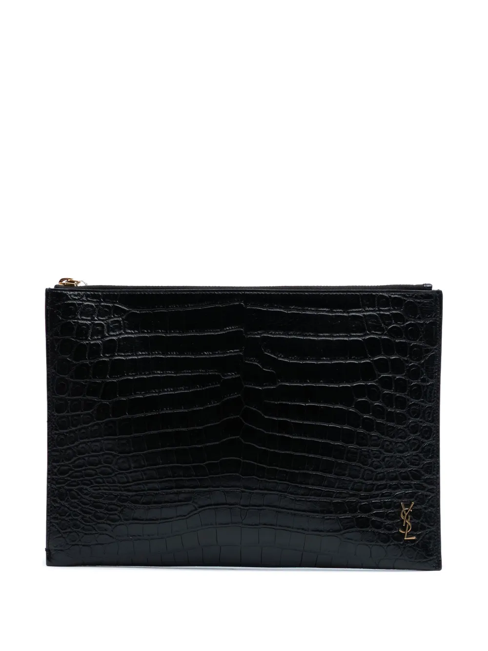 Saint Laurent Pre-Owned 2019 クロコエンボスレザー タイニー モノグラム ジップ タブレットホルダー Saint Laurent Pre-Owned 2019 クロコエンボスレザー タイニー モノグラム ジップ タブレットホルダー