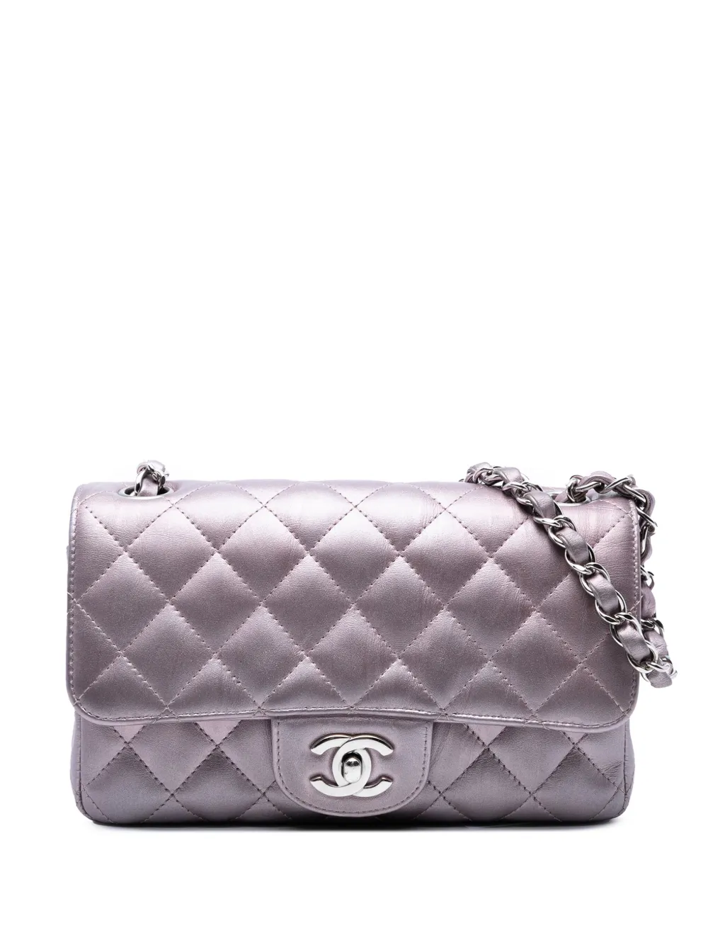 CHANEL Pre-Owned 2018 Mini Rectangular Classic Iridescent Calfskin Single Flap crossbody bag | Pink | Image 1