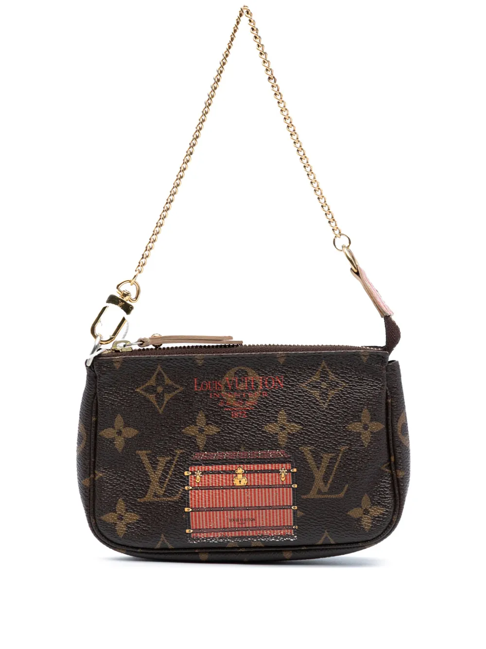 Pre-owned Louis Vuitton 2013 Monogram Trunks And Locks Mini Pochette Accessoires Shoulder Bag In Brown