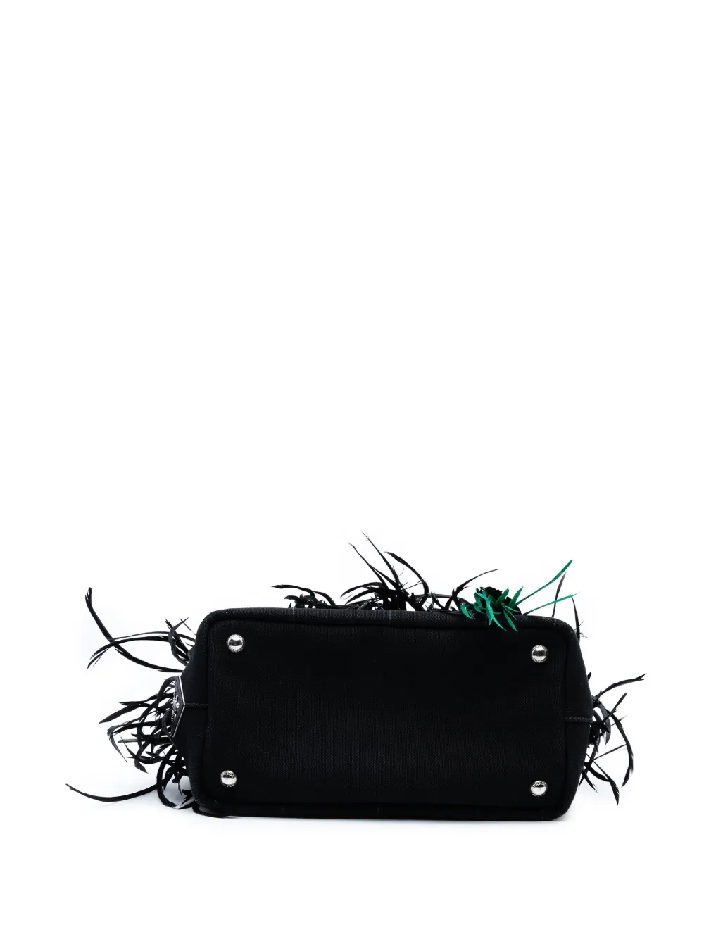 Pre-owned Prada 2000-2025 Small Feather Trimmed Canvas Canapa Satchel In Black
