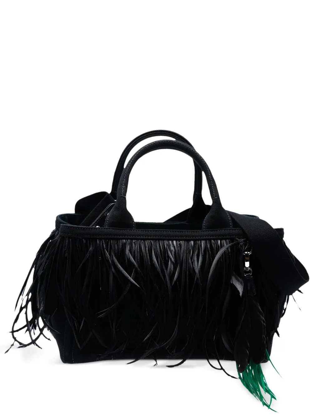 Prada Pre-Owned 2000-2025 スモール フェザートリム キャンバス カナパ サッチェルバッグ - ブラック Prada Pre-Owned 2000-2025 スモール フェザートリム キャンバス カナパ サッチェルバッグ - ブラック