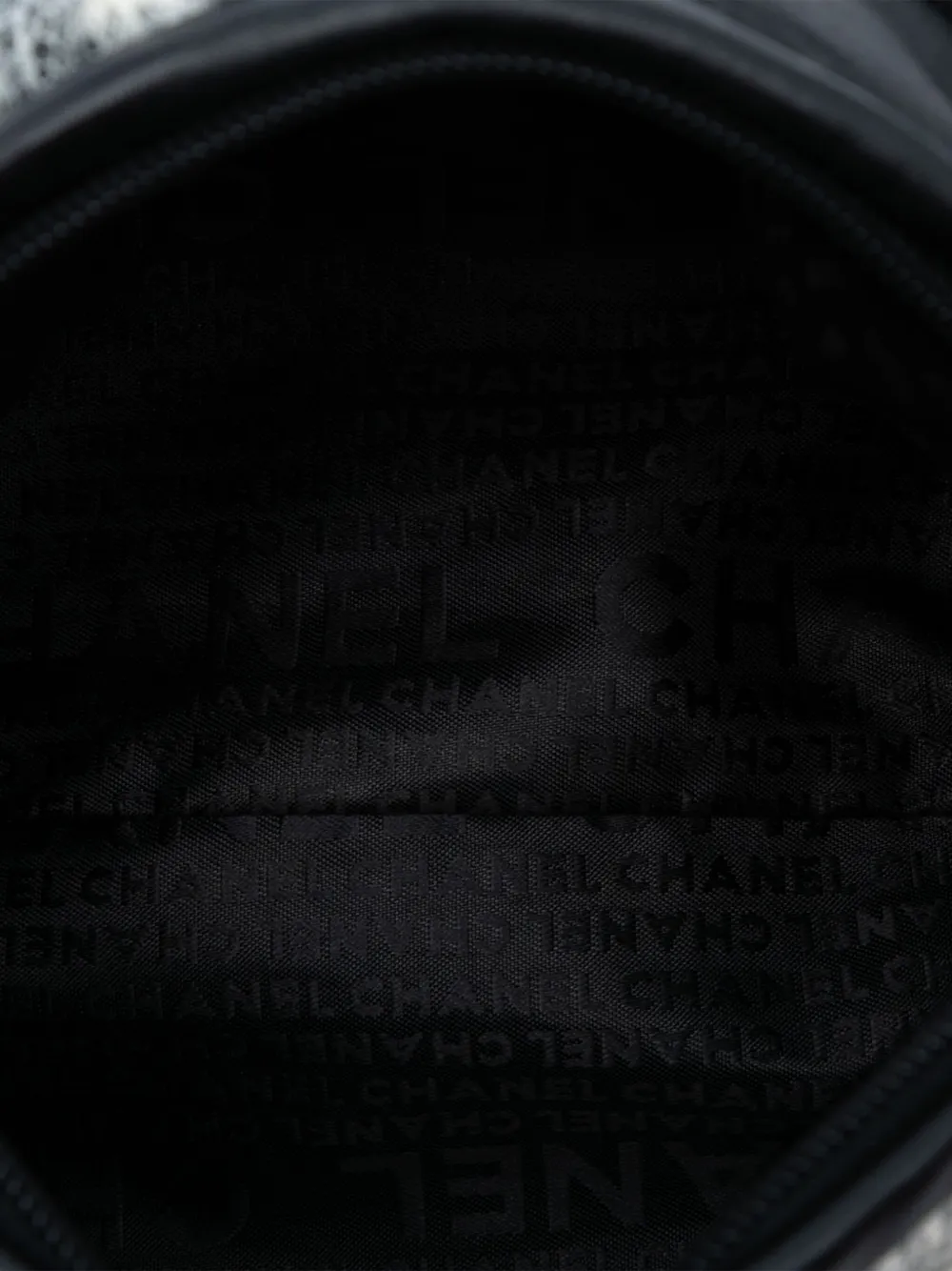 Pre-owned Chanel 2005-2006 Tweed Camellia Chain Flap Shoulder Bag In Black