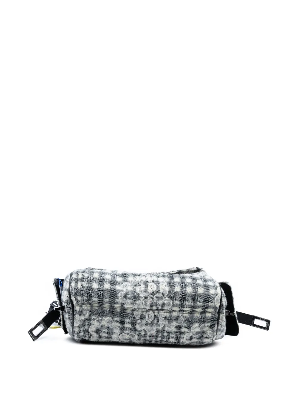 Pre-owned Chanel 2005-2006 Tweed Camellia Chain Flap Shoulder Bag In Black