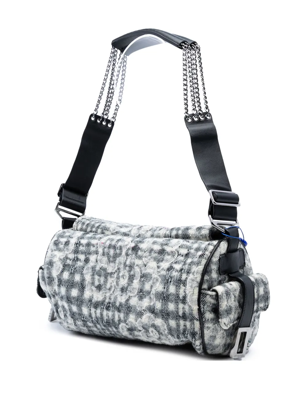 Pre-owned Chanel 2005-2006 Tweed Camellia Chain Flap Shoulder Bag In Black