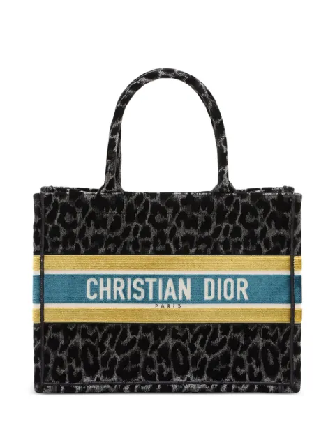 Christian Dior Pre-Owned 2021-2025 Mizza Medium Embroidered Velvet Leopard Book tote bag
