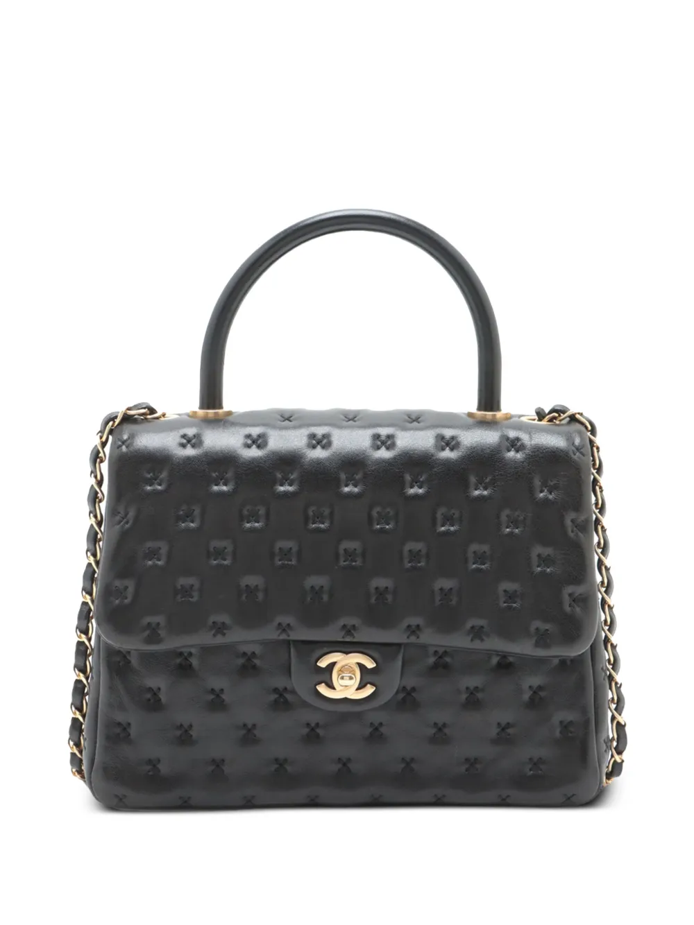 CHANEL Pre-Owned 2016-2017 スモール ラムスキン クロスステッチ ココ トップハンドル サッチェルバッグ -