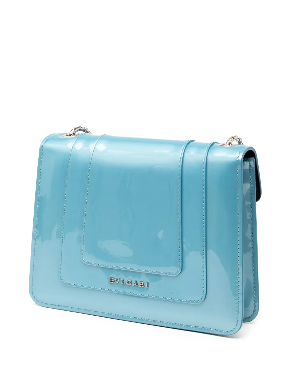 Pre-owned Bvlgari 2021-2025 Small Patent Serpenti Forever Crossbody Bag In Blue