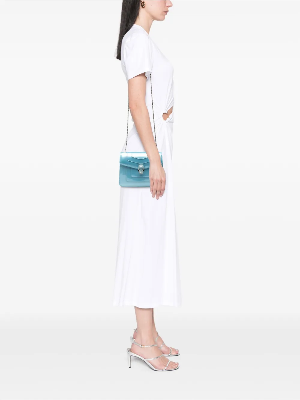 Pre-owned Bvlgari 2021-2025 Small Patent Serpenti Forever Crossbody Bag In Blue