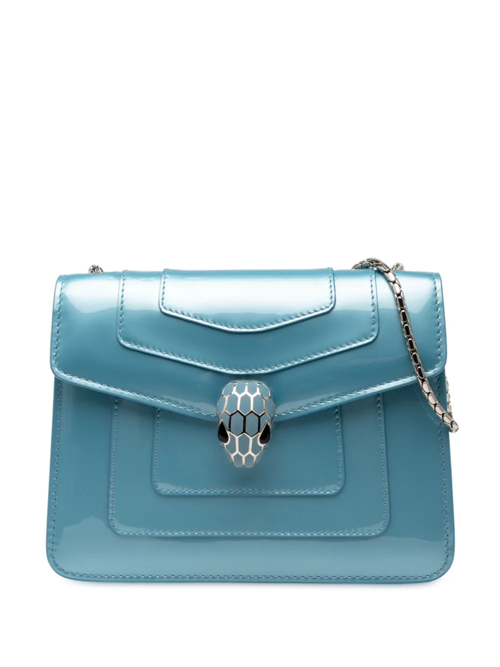 Pre-owned Bvlgari 2010-2025 Small Patent Serpenti Forever Crossbody Bag In Blue
