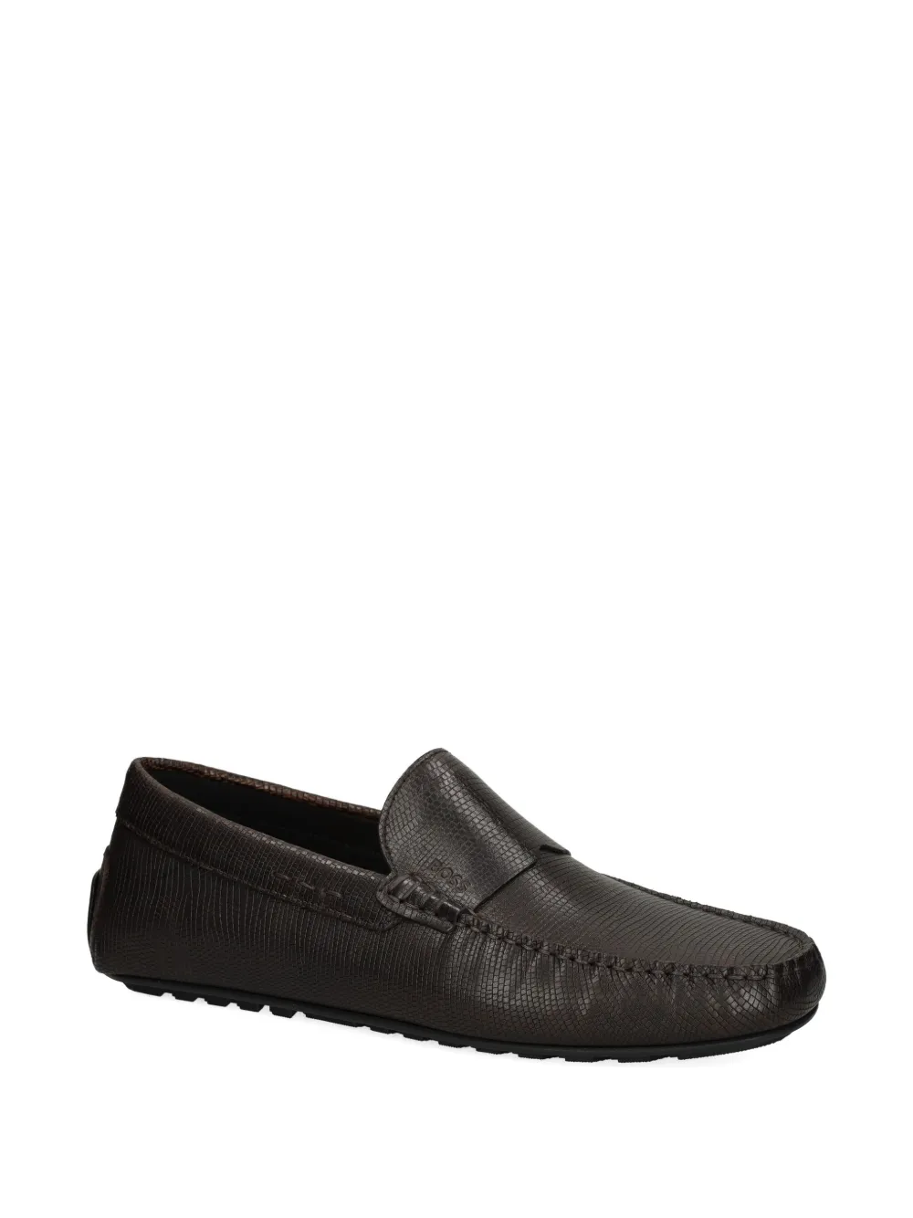 BOSS Leren loafers met print - Bruin