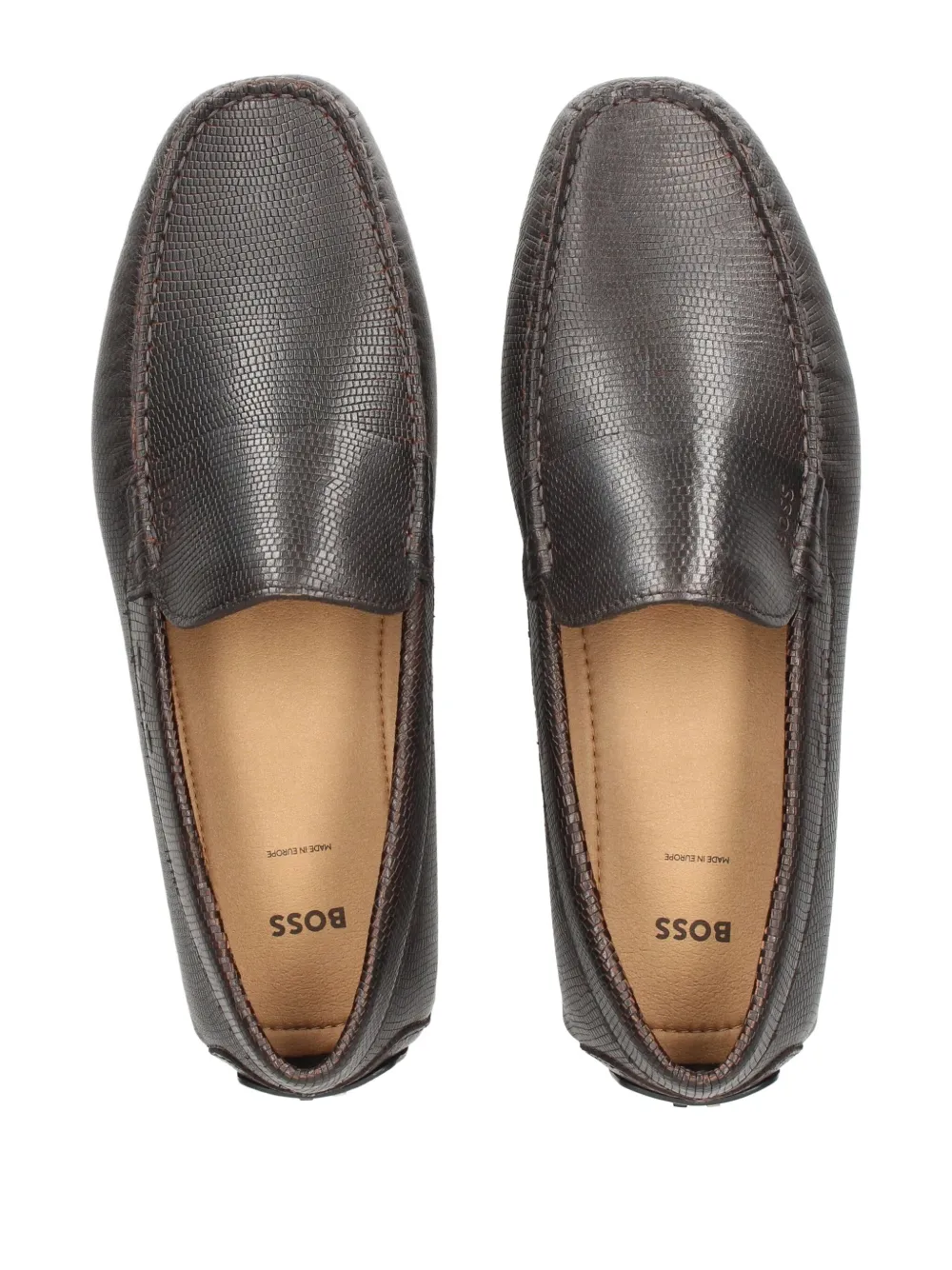 BOSS Leren loafers met print Bruin