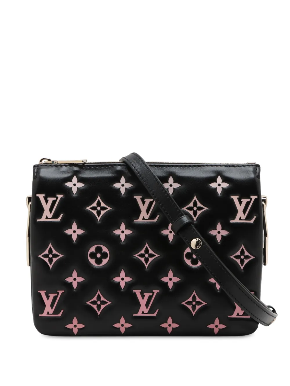 Pre-owned Louis Vuitton 2021-2025 Bicolor Monogram Embossed Lambskin Coussin Bb Satchel In Black