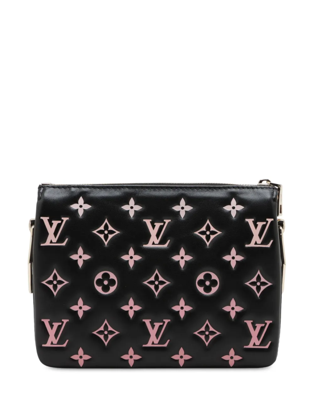 Pre-owned Louis Vuitton 2021-2025 Bicolor Monogram Embossed Lambskin Coussin Bb Satchel In Black