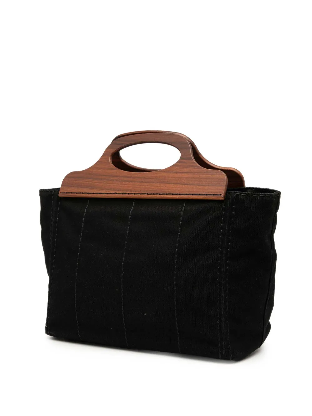 Pre-owned Prada 2013-2025 Canvas Wood Handle Canapa Logo Satchel In Black