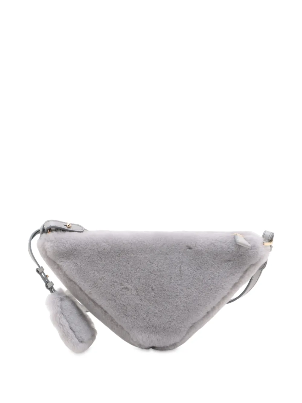 Pre-owned Prada 2013-2025 Mini Shearling Triangle Satchel In Gray
