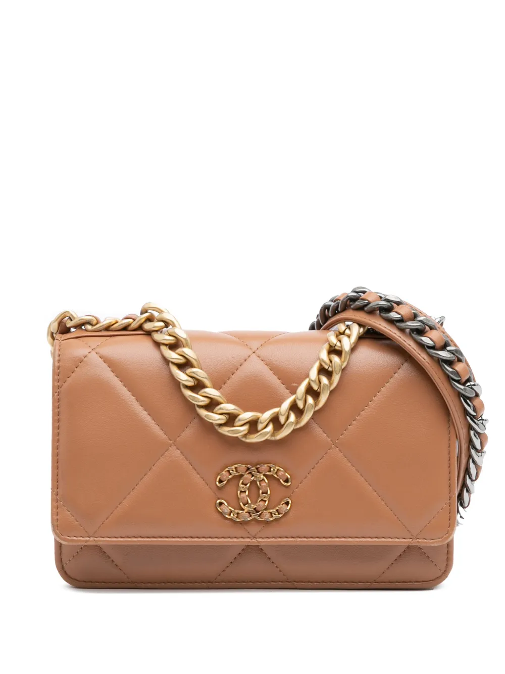 CHANEL Pre-Owned 2021-2025 Quilted Lambskin 19 Wallet on Chain satchel - Marrone