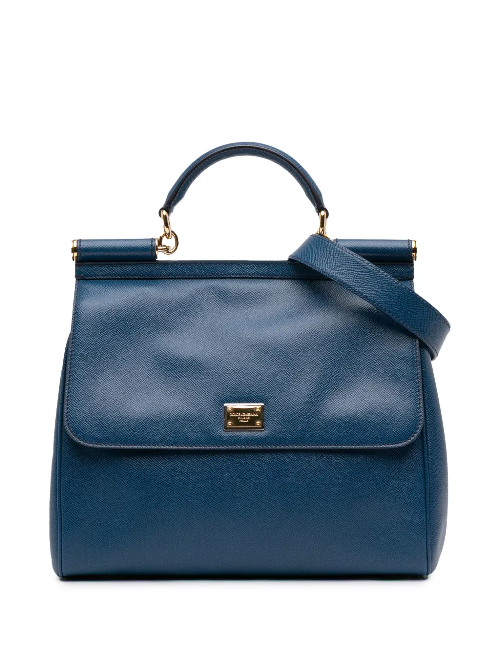 Pre-owned Dolce & Gabbana 2009 Large Calfskin Miss Sicily Satchel In Blue