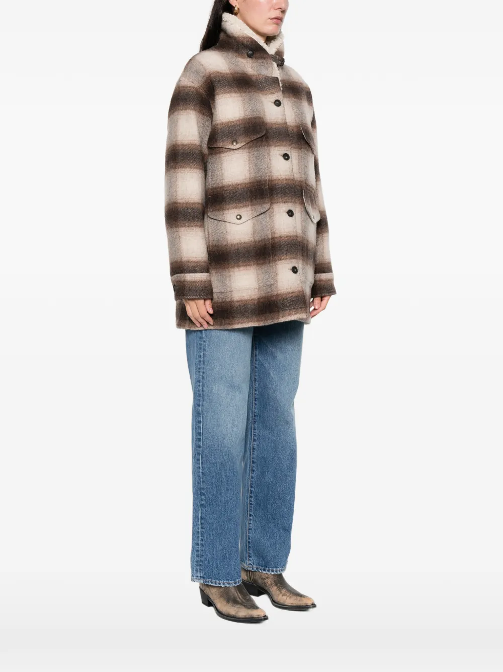 Filson Kodiak Plaid Shearling-collar Coat In Brown