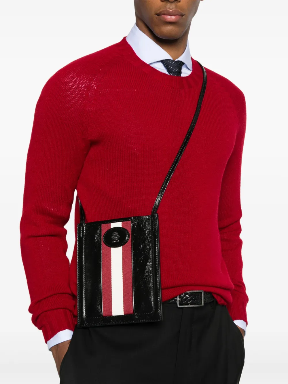 Bally Stripe-design Messenger Bag In Black