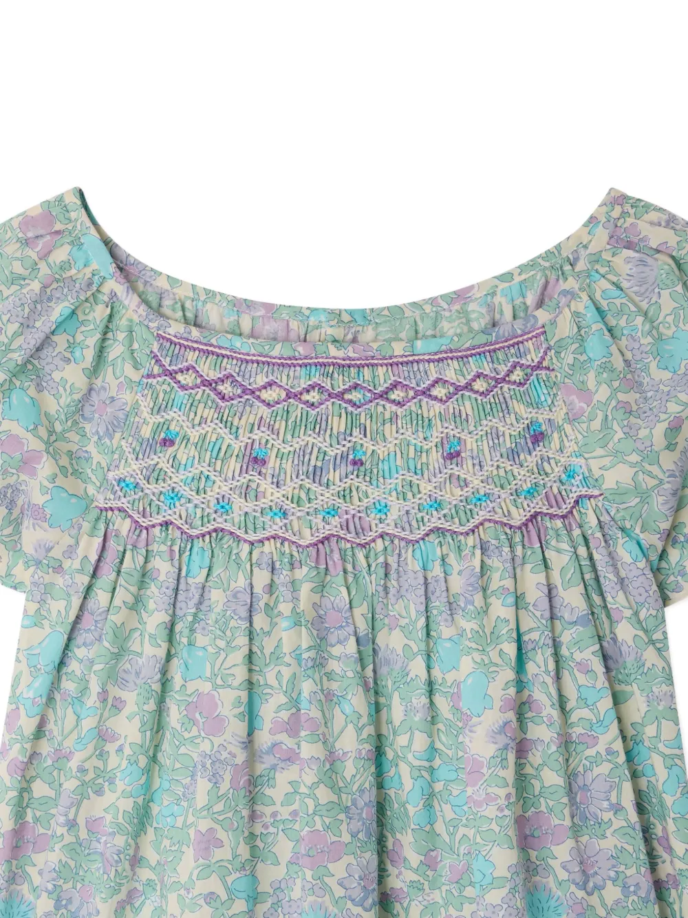 Bonpoint Lorette Smocked Floral Blouse In Multi
