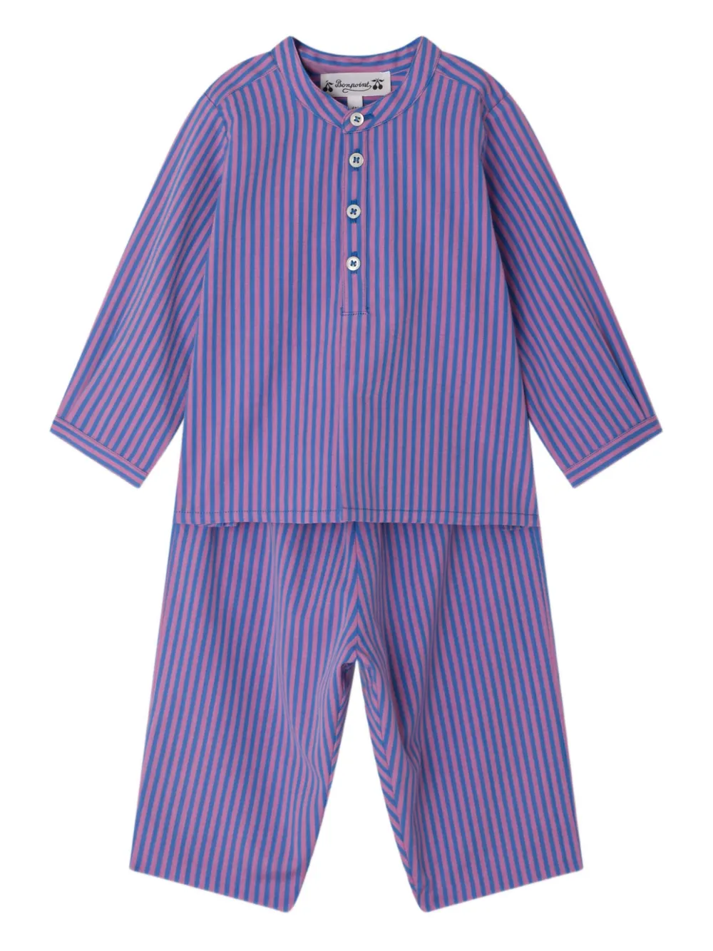 Bonpoint Polisson Pyjama mit gestreiften Knöpfen - Blau