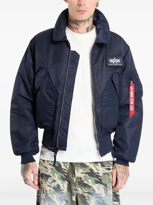 Alpha Industries CWU-45 Heritage Zip Leather Bomber Jacket | Blue